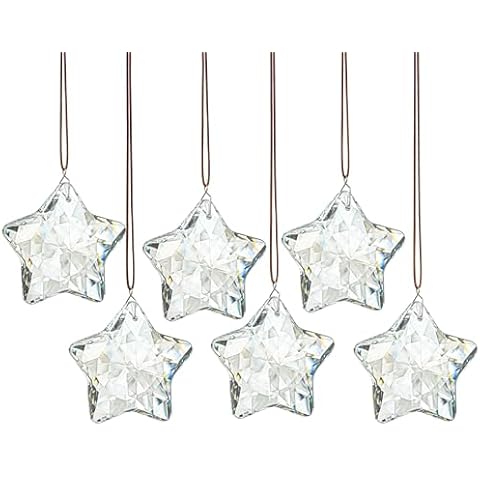 H&D HYALINE & DORA Set of 6 Crystal Glass Christmas Ornaments Clear Faceted Glass Christmas Star Crystal Hanging Ornaments for Christmas Tree Winter New Year Party Supplies Cover