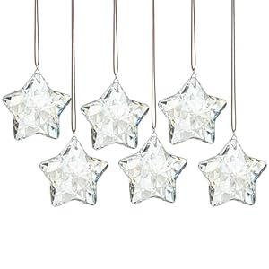 HD HYALINE DORA Set of 6 Crystal Glass Christmas Ornaments Clear Faceted Glass Christmas Star Crystal Hanging Ornaments for Christmas Tree Winter New Year Party Supplies
