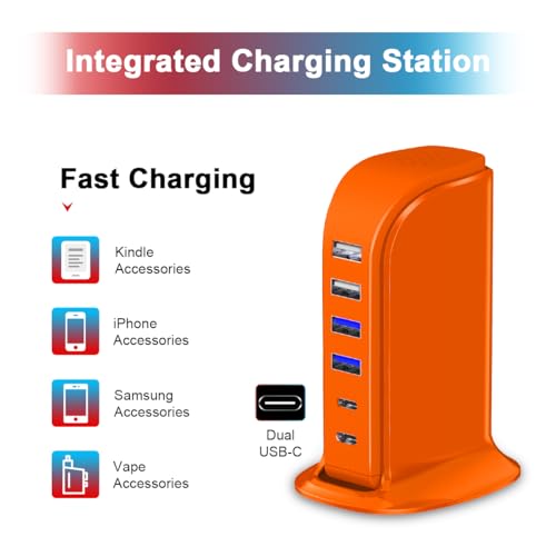 Upoy Dual USB C Charger Block, Charging Station for Multiple Devices 45W Total, USB Tower Hub Travel Ready, 6 Ports Charging Blocks for Guest Room, Office, Desk — view 2