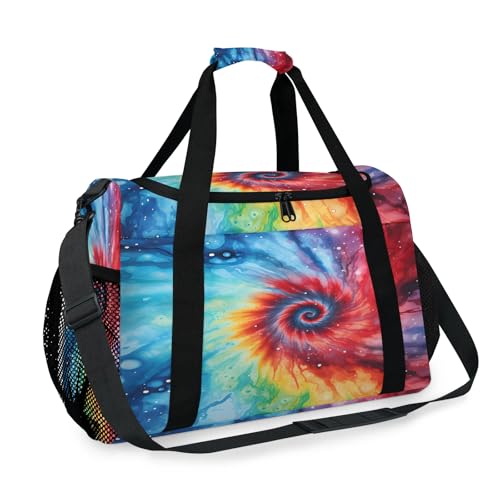 Color Tie Dye Swirl Travel Duffle Bag - Waterproof weekend luggage bag, men's sports and fitness bag, delivery hospital storage bag, overnight luggage bag with pull rod cover