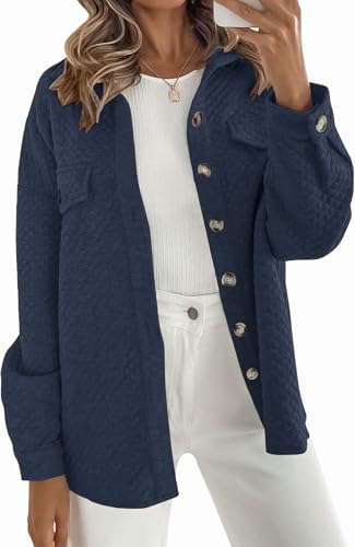 Muchpow Women's Casual Button Down Jackets Long Sleeve Loose Outwear Lapel Coats Tops with Pockets