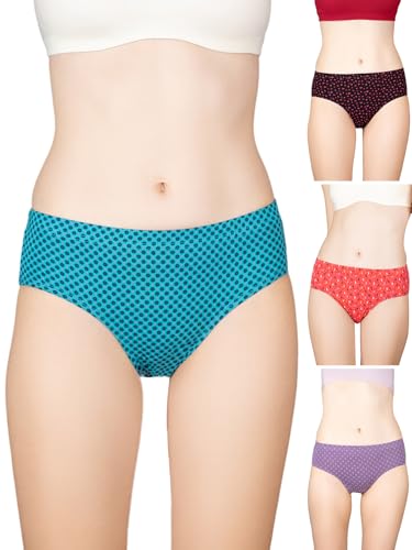 Image of Lux Cozi for her Inner Elastic 100% Cotton Hipster Panty Set for Women | Women Innerwear |Hipster Panties for Women | Colors & Prints May Vary |Pack of 4