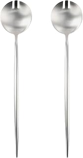 Juego de 2 tenedores de ensalada de acero inoxidable 304 de diseño moderno con asas largas, ideales para servir varios platos (plata)