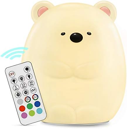 Cute Night Light for Kids, Makion the Logy Bear Touch Control Soft Silicone Nursery Baby Night Light for Boys and Girls-Portable and Rechargeable Infant or Toddler Cool Color Changing Bright Nightligh