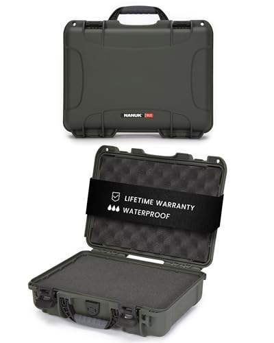 Image of NANUK 910 Hard Case with Customizable Cubed Foam, IP67 Waterproof, Dustproof and Impact Resistant, 14.3 inch x 11.1 inch x 4.7 inch, Rugged Construction for Ultimate Protection, Made in Canada - Olive
