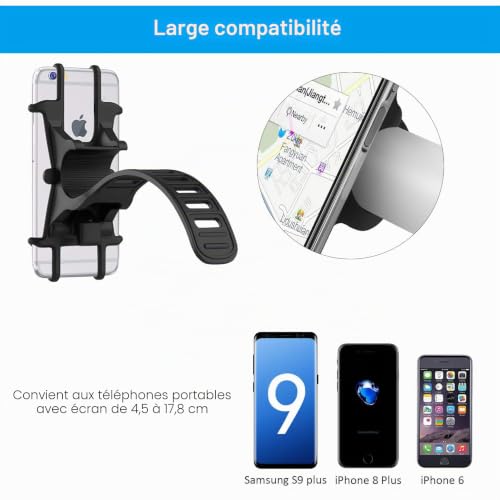 ISIYINER Support Téléphone Vélo Universel Silicone Porte-Téléphone de Vélo pour iPhone Huawei et 4.5-7.0 Pouces Smartphones Idéal pour Montagne Vélo Moto Poussette et Golf Trolley Noir – vue 7