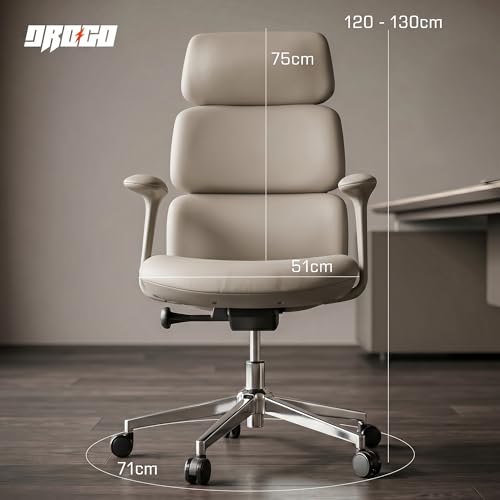 Image of DROGO Cloud Ergonomic Office Chair for Work from Home | Premium Vegan Leather with 3-Section High Backrest Cushion | Computer Chair with 4 Recline Tilt-Lock Positions & Heavy Duty Metal Base (Grey)