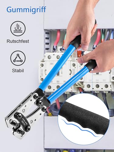 GREENSAPPIRE Battery Cable Crimping Tool 6-50mm²(AWG 8-1/0) Battery Cable Lug Crimping Tools Hand Electrician Pliers for Heavy Duty Wire Lugs Battery Terminal Copper Lugs (Blue) - Image 4