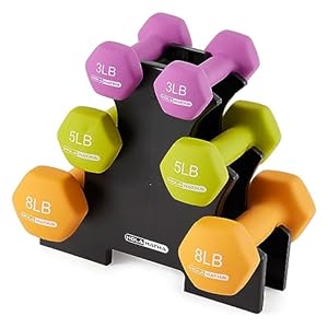 HolaHatha 2, 3, 5, 8, and 10 Pound Neoprene Dumbbell Free Hand Weight Set with Rack, Ideal for Home Exercises to Gain Tone and Definition, Pastel