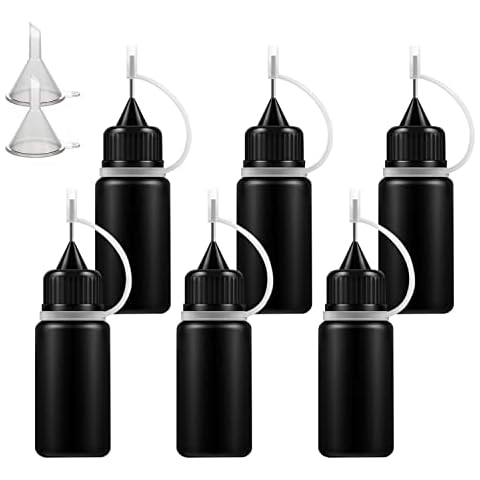 AQSXO 1 Ounce Black Needle Tip Glue Bottle, Tip Applicator Bottle with 2 Funnel, for Glue,Liquid,Oil, DIY Crafts Etc, 6 Pcs. Cover