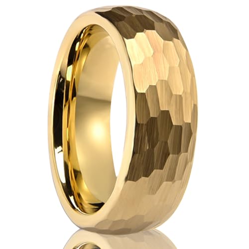 Tungsten Carbide Rings for Men Women 8mm/6mm Gold and Black Hammered Men's Engagement Wedding Bands Matte Brushed High Polish