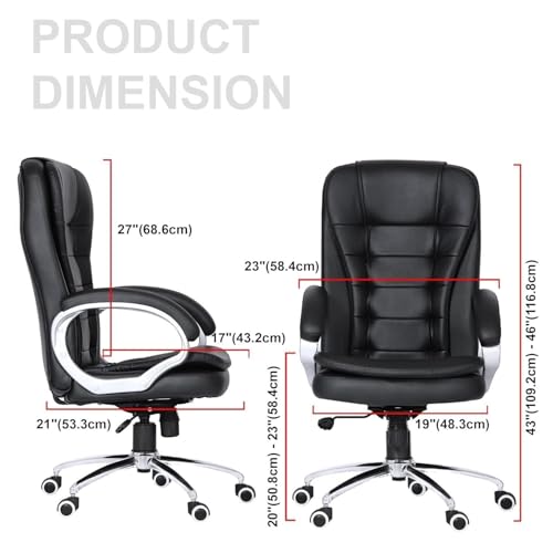 Image of Black Leatherette Office Chair | Ergonomic Executive Chair for Office & Home | High Back Executive Office Chair Home Study Reception Library Chair with arm Rest and Cushioned Seat (Chair)