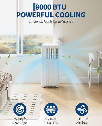 Garvee 8000 BTU Portable Air Conditioner, 3-in-1 Cooling, Dehumidifying & Fan for Rooms Up to 350 Sq. Ft | Quiet Sleep Mode | Energy-Saving 24-Hr Timer | AC Unit w/Remote & Full Window Kit, White - Image 4