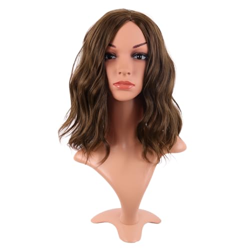 MapofBeauty 14 Pouces/35 cm Bob Wavy Court Bouclé Corps Vague Cosplay Anime Synthétique Cheveux Fête Perruque (Brun)