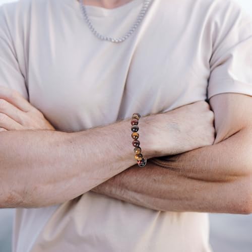 Tiger Eye Bracelets for Women Men, Triple Protection Chakra Beaded Bracelet, Relax Anxiety Healing Crystal Bracelet Jewelry for Balance, Natural Gemstones Bracelets Gifts for Women Birthday4