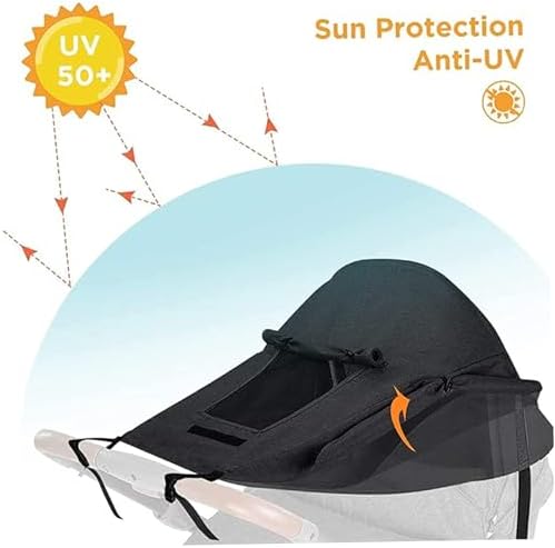 Pram Sun Shade with Breathable Viewing Window Windproof Sun Shade Cover for Pram Parasol with Window Blackout Black — view 7