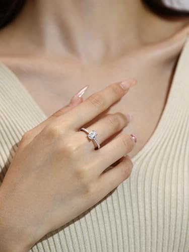 Solitaire Engagement Rings 1ct Moissanite Ring for Women, 7 * 5MM Oval Shape, D Color VVS1 Simulated Diamond Wedding Promise Proposal Ring for Wife birthday gift, All Size2