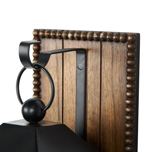 Deco 79 Metal Suspended Arched Cutout Wall Sconce with Brown Wood Backing and Beaded Edge, 6" x 6" x 16", Black by Deco 79 - Image 4
