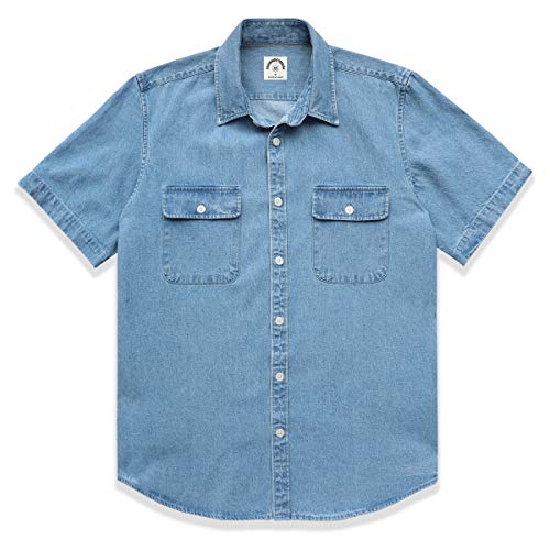 Dubinik®Camisa Hombre Manga Corta Camisa Hombre Manga Corta Vaquera Algodón Verano Botones Camisa Vaquera Hombre Manga Corta Azul Claro 2XL
