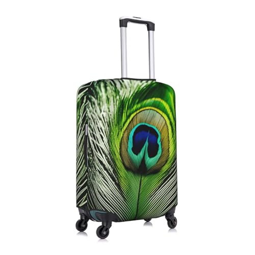 Green Peacock Feather Tsa Approved Luggage Cover For 18-32 Inch Suitcases Scratch-Resistant Stretch Luggage Cover3