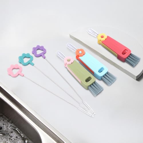 Image of 6pack Cleaner Brush Set, 3 in 1 Cup Lid Cleaning Brush and 7.6inch Straw Brush Crevice Cleaning Brush for Water Bottle Gap Lid(2style /6pcs)