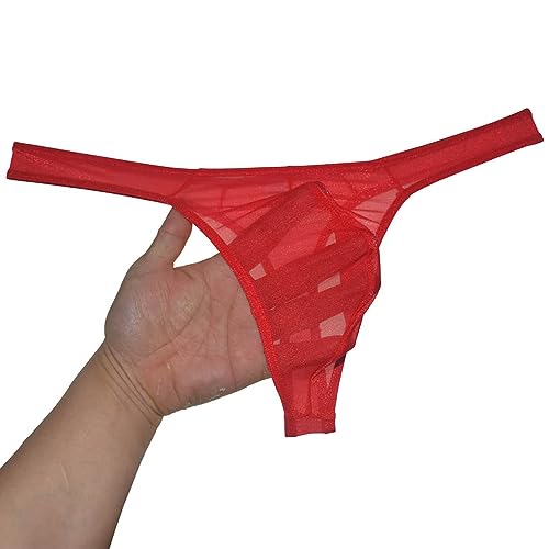 Men's Gloss & See-through Tangas Underwear Male Bulge Pouch Thong Sexy Mesh T-back Sheer Underpants Sissy Lingerie