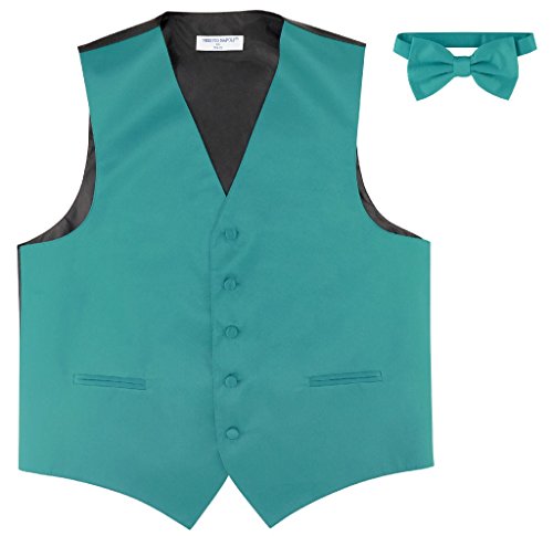 Men's Dress Vest & BowTie Solid TEAL Color Bow Tie Set for Suit or Tuxedo