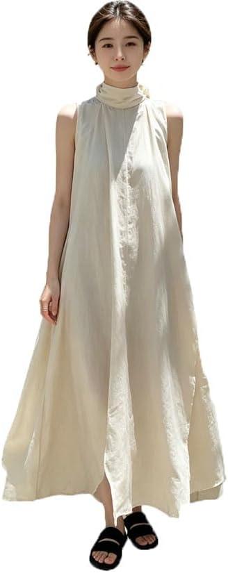 Women Sleeveless Loose A-Line Long Dress Flowy Long Dress