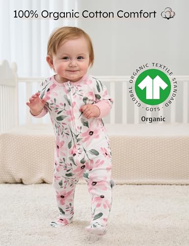 Image of Yoofoss Baby Pajamas 100% Organic Cotton Baby Sleepers for Newborn 0-3 3-6 6-9 Months Boys Girl Clothes 3pcs Footed PJs