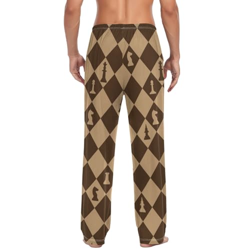 Mens Pajama Pants Chess and Chess Board Alpaca Lounge Pants with Pockets,Elastic Waist Sleep Bottoms-S3