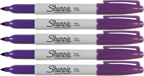 Sharpie Purple Markers, Fine Point Tip, Permanent Markers, 5-Count