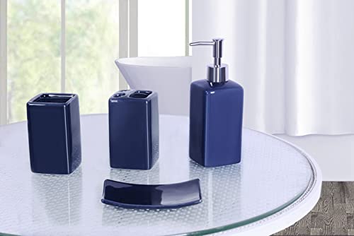 4-Piece Ceramic Bathroom Set (Navy Blue)