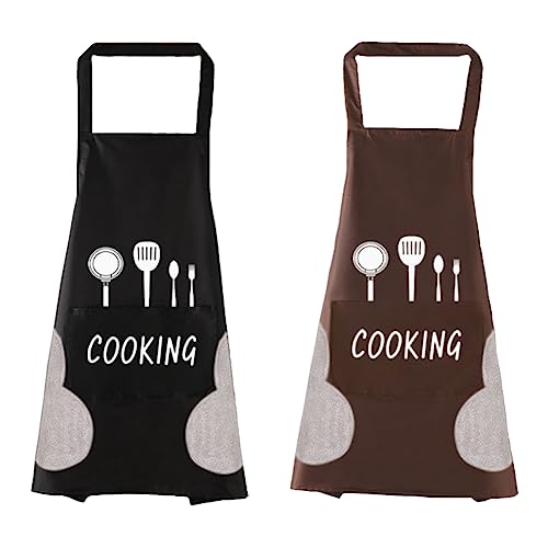 AISHOW 2 Piezas Delantal Cocina Hombre Mujer Adulto Delantal Impermeable Antimanchas con Bolsillos Grandes y Borrable Manos Iimpieza