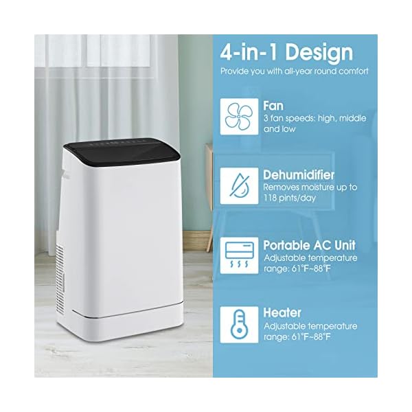 Petsite 15000 btu portable air conditioner with heat 4 in 1 stand up ac unit dehumidifier heater fan with remote control window kit for rooms up to 800 sqft  urban country home decor