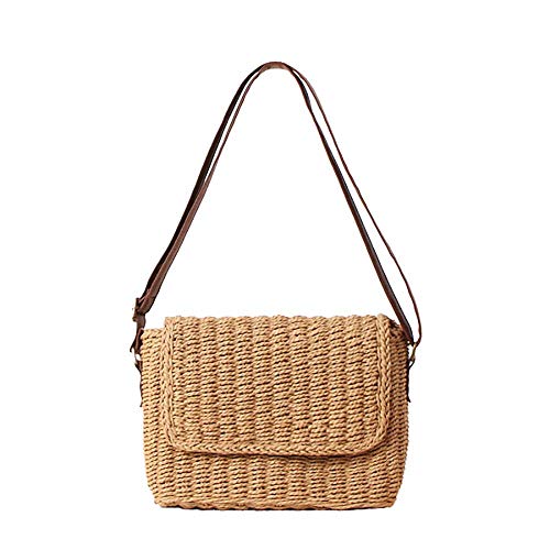 Sac à main en paille pour femme - Pour l'été et la plage - En rotin tressé - Style décontracté - Vert - M Cover