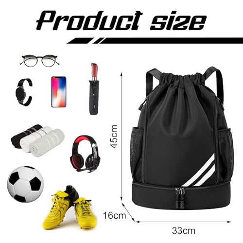 Adfuenom Turnbeutel für Jungen Damen Herren Kinder Sporttasche Sportrucksack Sportbeutel mit Kordelzug Schuhfach,Schwimmrucksack Basketball Tasche Rucksack Sport Fussballtasche Wasserdicht Gym Bag
