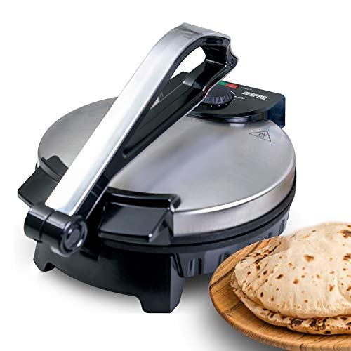 Geepas 1200W Mexican Style Tortilla Press - Roti/Chapati Maker |Ideal for Making Homemade Tortillas Tacos Flatbreads Chapati Roti - Non-stick Coating Lightweight & Compact Design - 2 Year Warranty