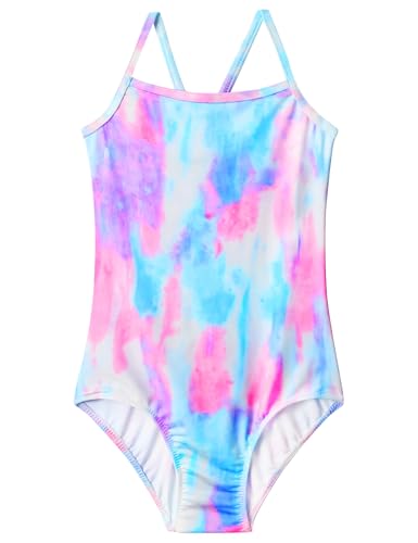Image of Girls Bathing Suits Colorful Swimsuits with UPF 50 + Sun Protection Sleeveless Toddler Kids One Piece Swimwear