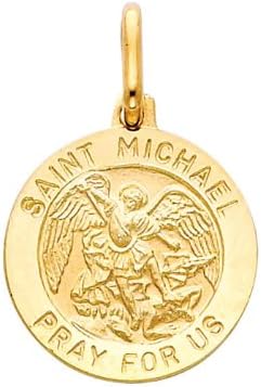The World Jewelry Center 14k Yellow Gold Religious Saint Michael Medal Pendant with 0.9mm Braided Wheat Chain Necklace - Image 2