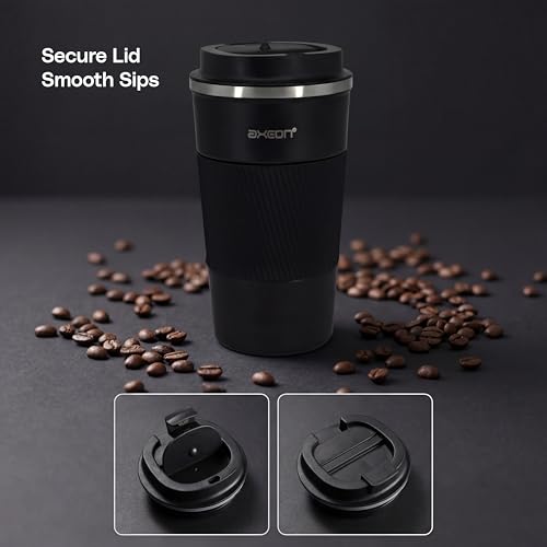 Image of AXEON Stainless Steel Travel Coffee Mug - 510ml | Leakproof Tumbler with Flip-Top Lid | Portable Coffee Cup with Non-Slip Grip & Anti-Skid Base | Travel Mug for Office, Car, Meditation & Home