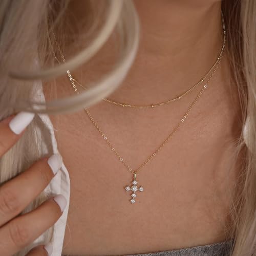 Collier croix femme plaqué or 14K pendentif délicat - 4