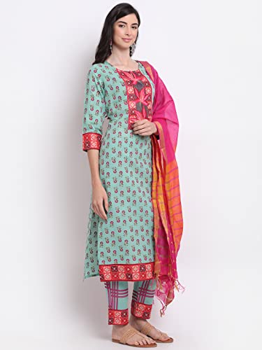 Kurta en coton mélangé finitions soignées ensemble vert mer - 3
