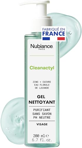 NUBIANCE - Gel Nettoyant Visage Cleanactyl® - Peaux Mixtes à Grasses, Acné & Imperfections - Hydratant & Purifiant, convient aux Adultes & Adolescents - Anti-Brillance, 200ml