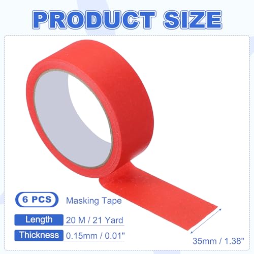 Image of MECCANIXITY Masking Tape 1.4 Inch x 21 Yard Painter's Tape Red Paint Tapes for DIY Crafts Arts Drawing Decoration Labeling Car Painting Artist Teachers, Pack of 6