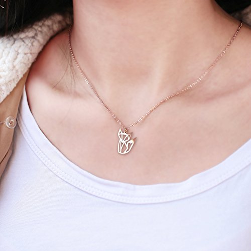 Geometric Fox Pendant Necklace, Rose Gold Plated, Modern Origami Style Animal Design, Minimalist Chain Jewelry3