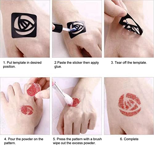 Kits de Glitter de Maquiagem, Kit de Tatuagem de Glitter de 35 Cores Com 6 Estênceis, 5 Pincéis para