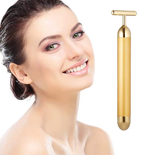 Vivesha 24k Golden Pulse Facial Massager, T-Shape Electric Sign Face Massage Tools for Sensitive Skin Face Pull Tight Firming Lift
