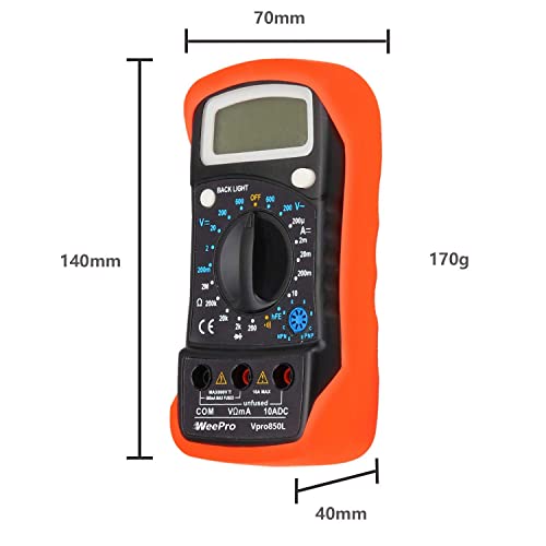 Weepro Vpro850L Digital Multimeter Dc Ac Voltmeter, Ohm Volt Amp Test Meter, Electric Tester Ohmmeter With Diode And Continuity Detector, Backlit Display And Insulated Rubber Case Kickstand #TOP6