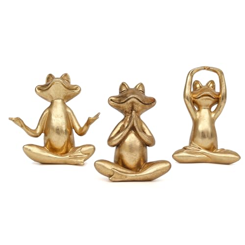yumiaohe Gold Frog Figurines Yoga Decor 3.7in Set of 3-Frog Yoga Statues for Living Room Desk Table Home Office Bookshelf Shelves Spiritual Gifts Modern Home Decor