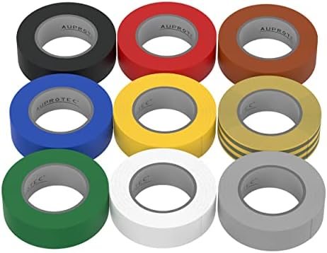 AUPROTEC 9 rolek taśmy izolacyjnej VDE PVC 15 mm x 10 m DIN EN 60454-3-1 zestaw 9 kolorów